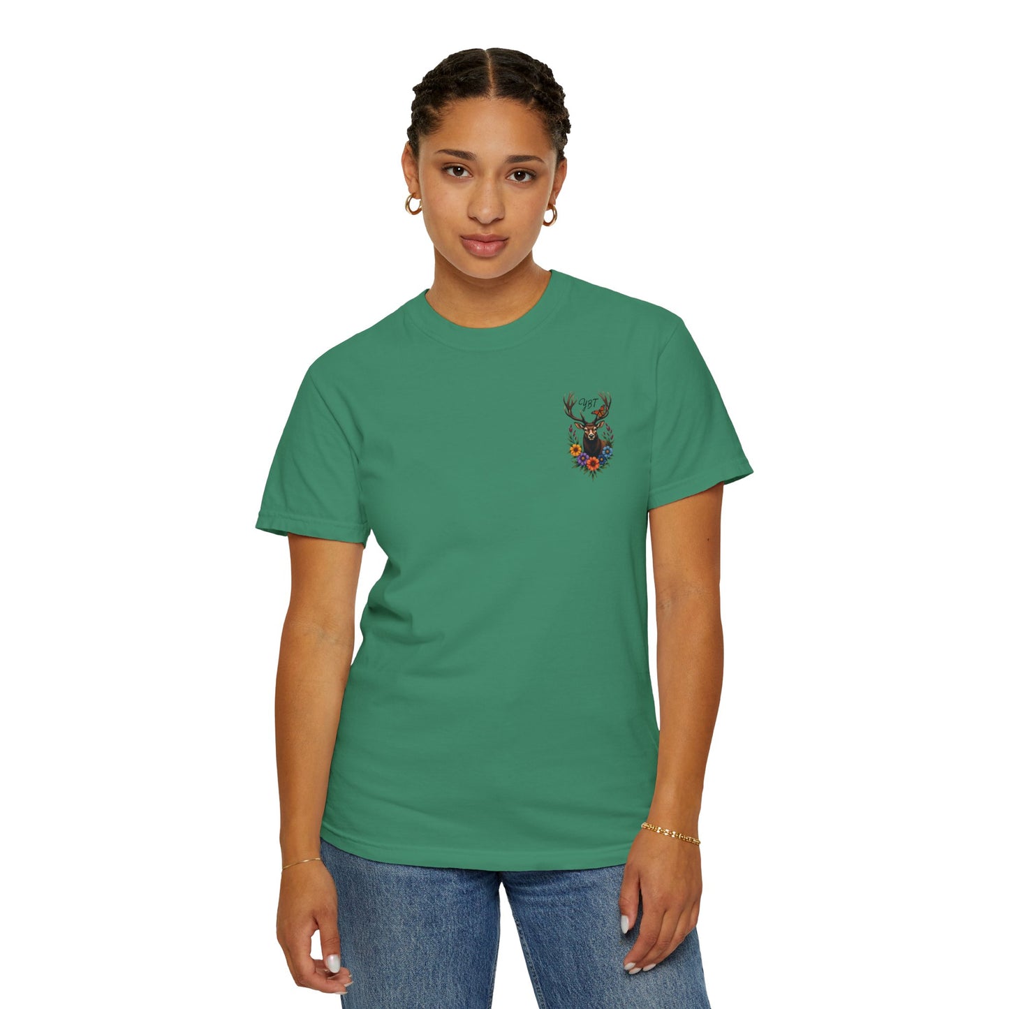 Woman's T-Shirt with YBT Deer Wreath Design